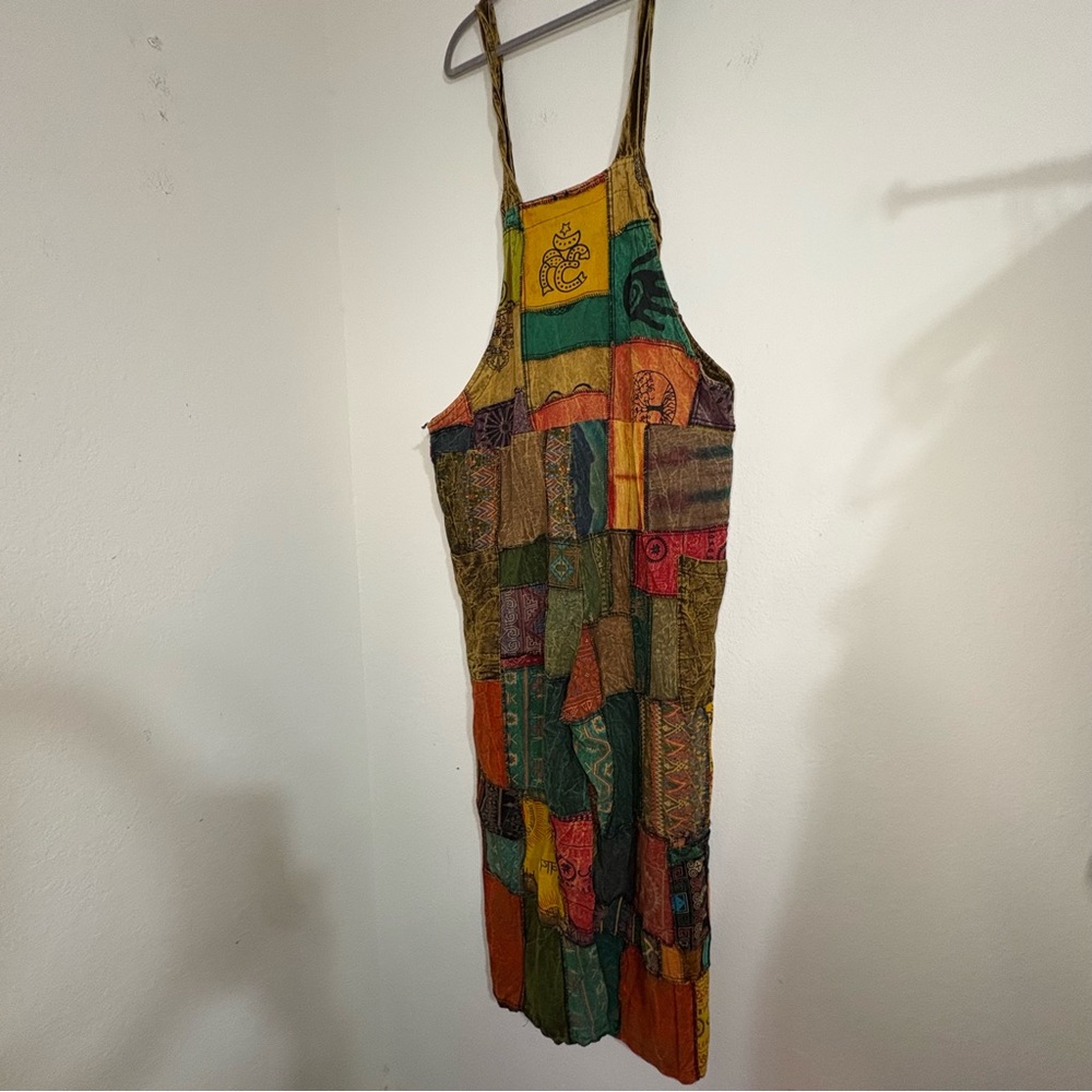 Boho Patchwork Wide Leg Jumpsuit Overalls 100% Cotton - Picture 11 of 16